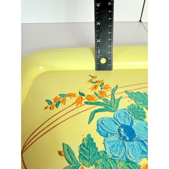 MCM 50s Floral Metal Serving Tray Decorative VTG Rustic Farmhouse Farmers Market - Picture 11 of 12